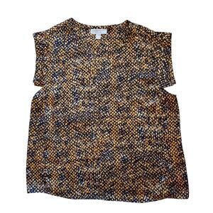 Michael Kors Womens Silky Abstract Cheetah Flutter Sleeve Tank Gold Rivets Sz XL